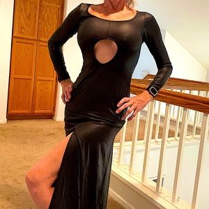 Sexy black wet look faux leather latex dress open fetish costume cosplay